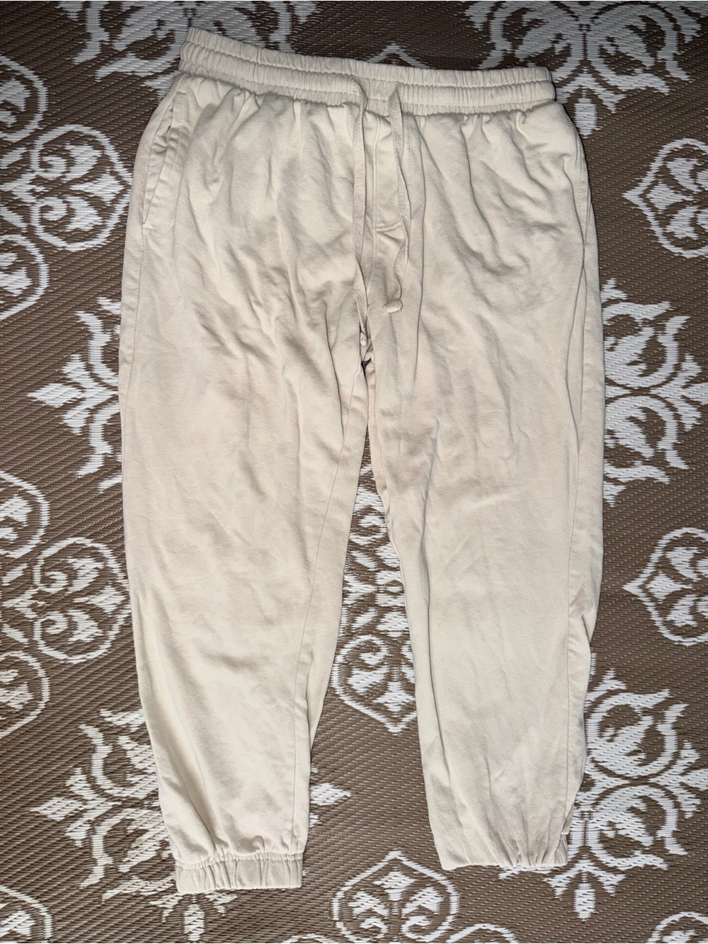 No Boundaries Men's Cream Drawstring Joggers